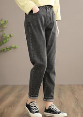 Classy Denim Black Pants Spring Elastic Waist Photography Wild Trousers LPTS210203