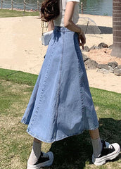 Classy Denim Light Blue High Waist Patchwork Button Cotton A Line Skirts Summer nz-SKTS220524