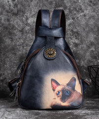 Classy Green kitten Print Calf Leather Backpack Bag BGS211230