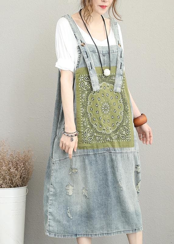 Classy Hole Spaghetti Strap Cotton tunic pattern Catwalk denim Dress SDL200613