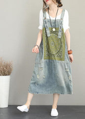 Classy Hole Spaghetti Strap Cotton tunic pattern Catwalk denim Dress SDL200613