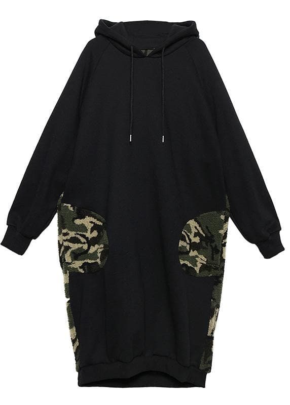 Classy Hooded Pockets Spring Clothes For Women Neckline Black Robe Dresses AT-FDL210127