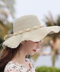 Classy Khaki Nail bead Straw Woven UPF 50+ Floppy Sun Hat dylinoshop