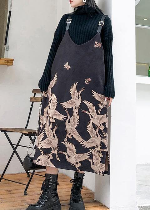 Classy Spaghetti Strap cotton clothes design black print Maxi Dress AT-FDL191101