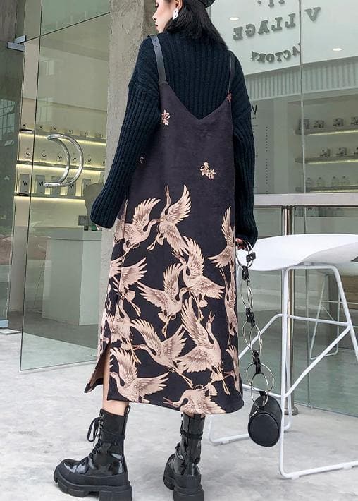 Classy Spaghetti Strap cotton clothes design black print Maxi Dress AT-FDL191101