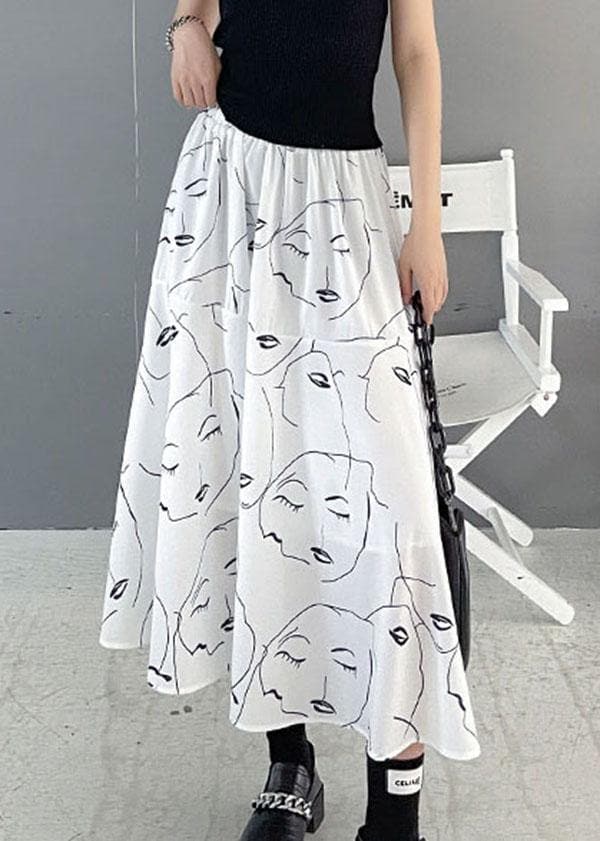 Classy White Print Elastic Waist A Line Skirts Chiffon Summer AT-SKTS210609