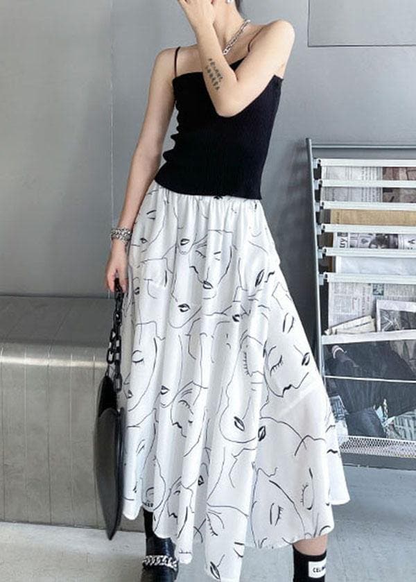 Classy White Print Elastic Waist A Line Skirts Chiffon Summer AT-SKTS210609