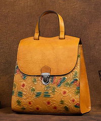 Classy Yellow Embossing Paitings Calf Leather Backpack Bag BGS211230