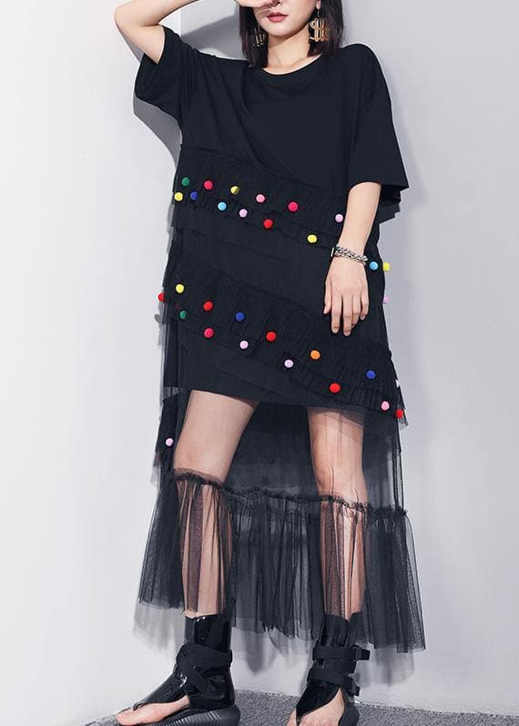 Classy black cotton clothes For Women o neck patchwork tulle Art summer Dresses AT-SDL190614