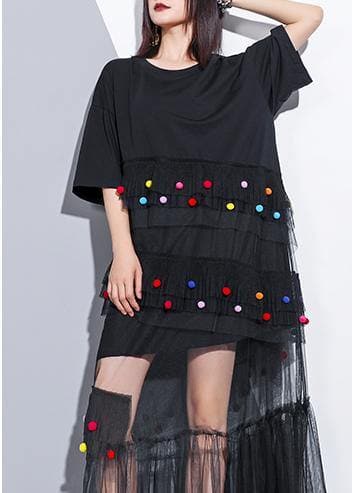 Classy black cotton clothes For Women o neck patchwork tulle Art summer Dresses AT-SDL190614