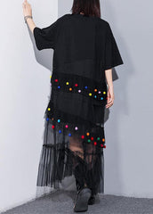 Classy black cotton clothes For Women o neck patchwork tulle Art summer Dresses AT-SDL190614