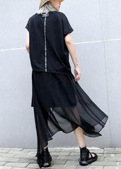 Classy black cotton clothes asymmetric short sleeve tunic summer blouses AT-SDL190717