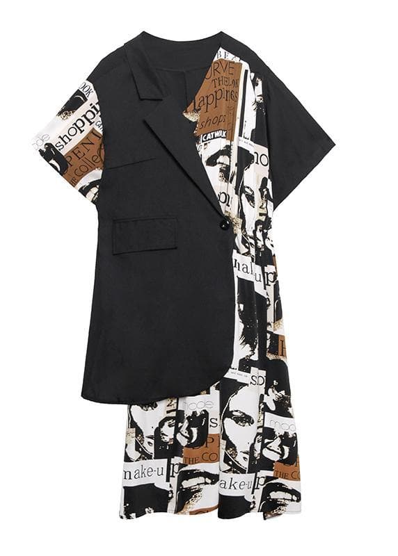 Classy black patchwork floral Cotton quilting dresses asymmetric short Dresses AT-SDL200623