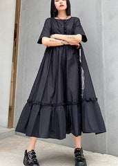 Classy black print cotton clothes o neck Cinched cotton robes summer Dresses AT-SDL200617