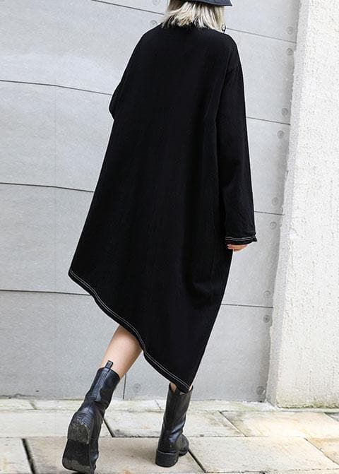 Classy black stand collar zippered cotton dress asymmetric Maxi fall Dresses AT-FDL190903