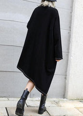 Classy black stand collar zippered cotton dress asymmetric Maxi fall Dresses AT-FDL190903