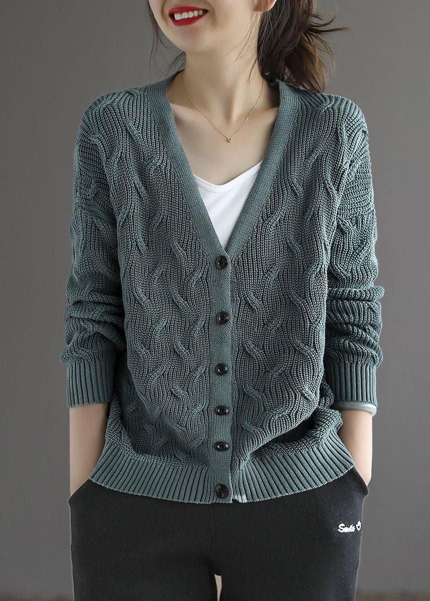 Classy lake Blue button V Neck Knit Cardigans Spring GK-NTP220127