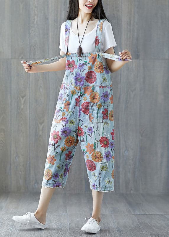 Classy light Blue pockets Floral denim Jumpsuit Spring YSBS-JPTS220124