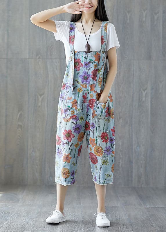 Classy light Blue pockets Floral denim Jumpsuit Spring YSBS-JPTS220124