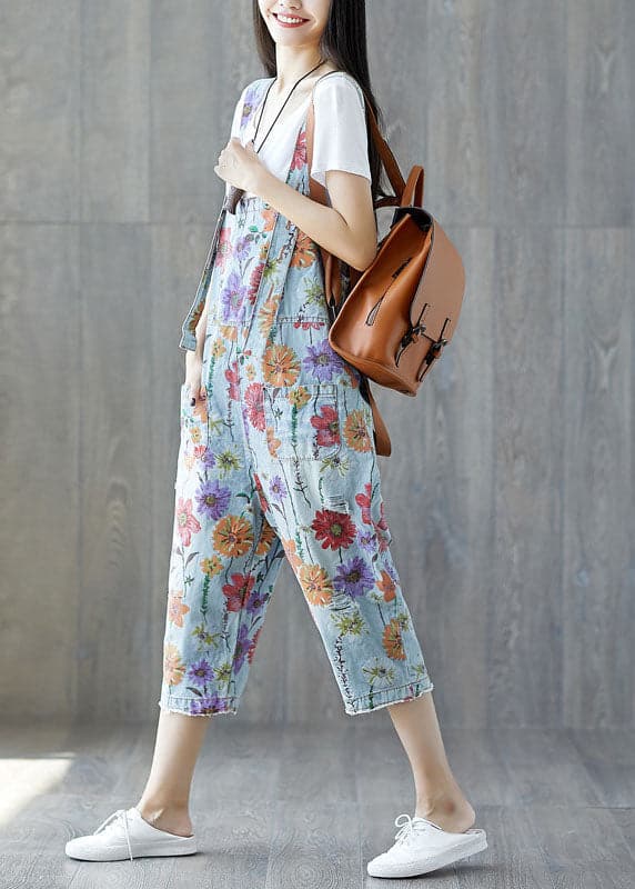 Classy light Blue pockets Floral denim Jumpsuit Spring YSBS-JPTS220124