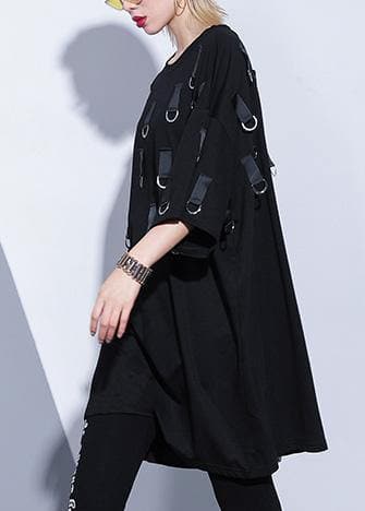 Classy o neck Three Quarter sleeve Cotton clothes Tutorials black Dresses summer AT-SDM190411