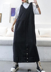 Classy sleeveless cotton dresses Tutorials black v neck long Dresses fall AT-FDL190923