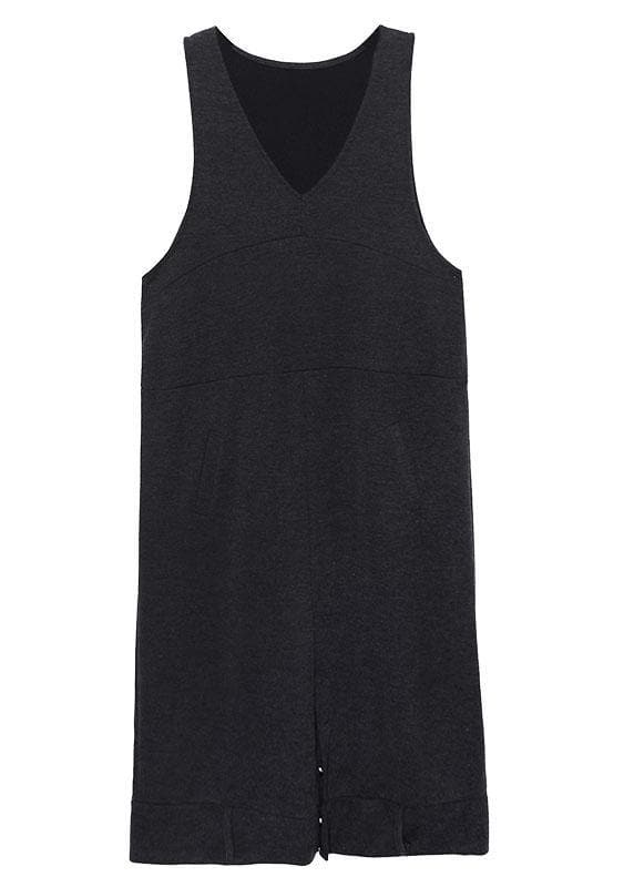 Classy sleeveless cotton dresses Tutorials black v neck long Dresses fall AT-FDL190923