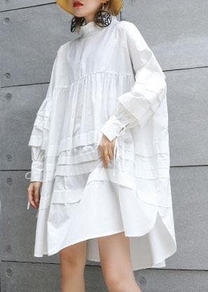 Classy white Cotton tunic top Puff Sleeve short fall Dresses AT-FDM190903