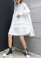 Classy white Cotton tunic top Puff Sleeve short fall Dresses AT-FDM190903