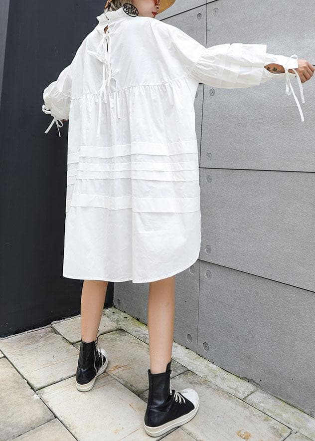 Classy white Cotton tunic top Puff Sleeve short fall Dresses AT-FDM190903