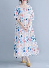 Classy white dotted cotton clothes Women o neck Cinched Maxi summer Dress SDL200425