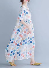 Classy white dotted cotton clothes Women o neck Cinched Maxi summer Dress SDL200425