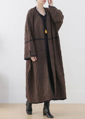 Coffee Colour V Neck Patchwork Woolen Trench Coats Long Sleeve AM-TCT220905