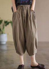 Coffee Loose Linen Harem Pants Elastic Waist Drawstring Summer GK-CPTS220516