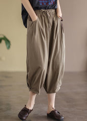 Coffee Loose Linen Harem Pants Elastic Waist Drawstring Summer GK-CPTS220516