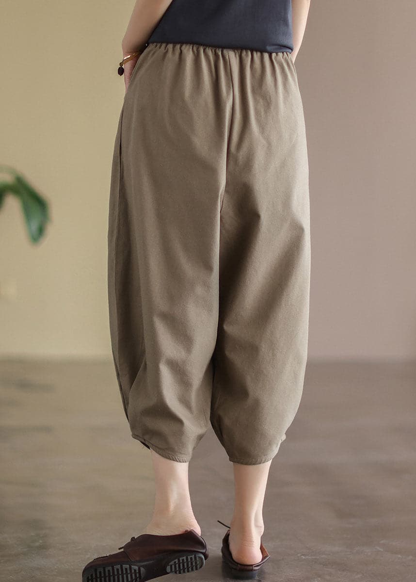 Coffee Loose Linen Harem Pants Elastic Waist Drawstring Summer GK-CPTS220516