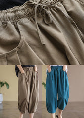 Coffee Loose Linen Harem Pants Elastic Waist Drawstring Summer GK-CPTS220516