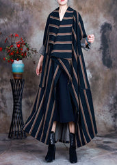 Coffee Striped Woolen trench coats pockets Spring ZS-TCT220207