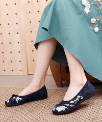 Comfy Blue Flats Embroideried Cotton Fabric Flat Shoes For Women BX-PDX220407