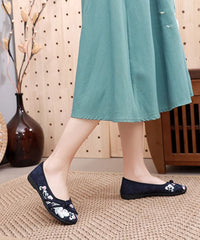 Comfy Blue Flats Embroideried Cotton Fabric Flat Shoes For Women BX-PDX220407