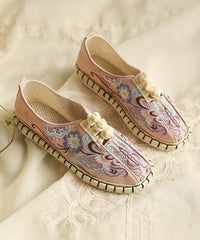 Comfy Flats Embroideried Buckle Strap Pink Linen Fabric Flat Shoes For Women SHOE-PDX220328