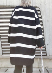 Cozy black white striped knitwear o neck baggy sweater tops AT-NTP191023