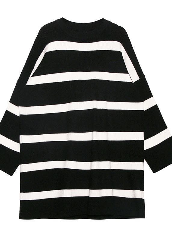 Cozy black white striped knitwear o neck baggy sweater tops AT-NTP191023