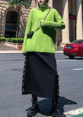 Cozy green knit tops oversize high neck thick knitted pullover AT-NTP191023