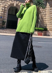 Cozy green knit tops oversize high neck thick knitted pullover AT-NTP191023