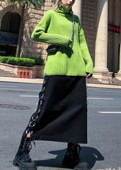 Cozy green knit tops oversize high neck thick knitted pullover AT-NTP191023