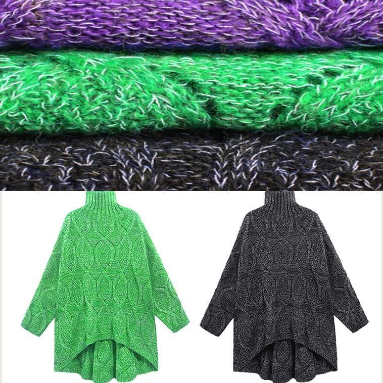 Cozy green knitwear plus size high neck low high design knit top silhouette AT-NTP201217