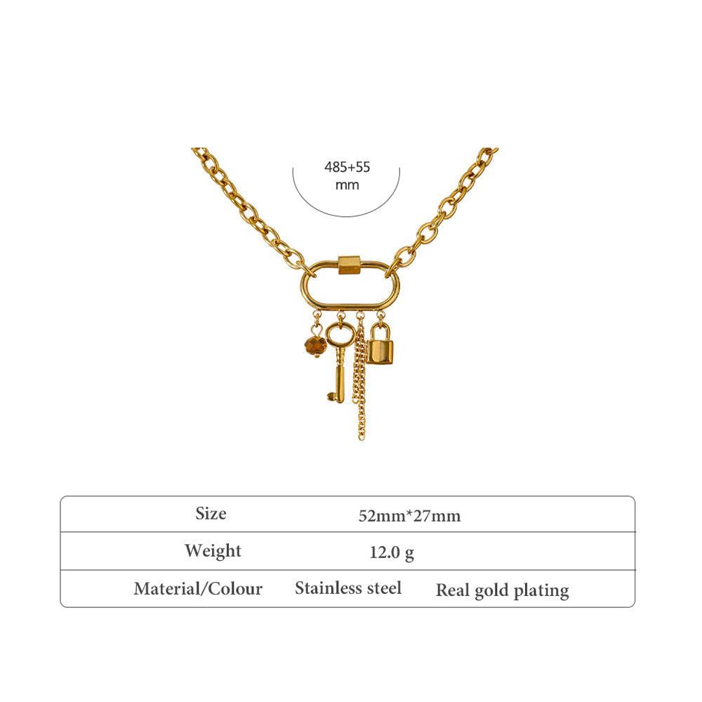 Crystal Lock Key Pendant Necklaces Charm Jewelry YOS0318 Stainless Steel Chain Touchy Style