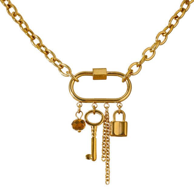 Crystal Lock Key Pendant Necklaces Charm Jewelry YOS0318 Stainless Steel Chain Touchy Style