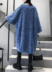 Cute blue Sweater weather plus size o neck tassel Big sweater dresses AT-NSD191101